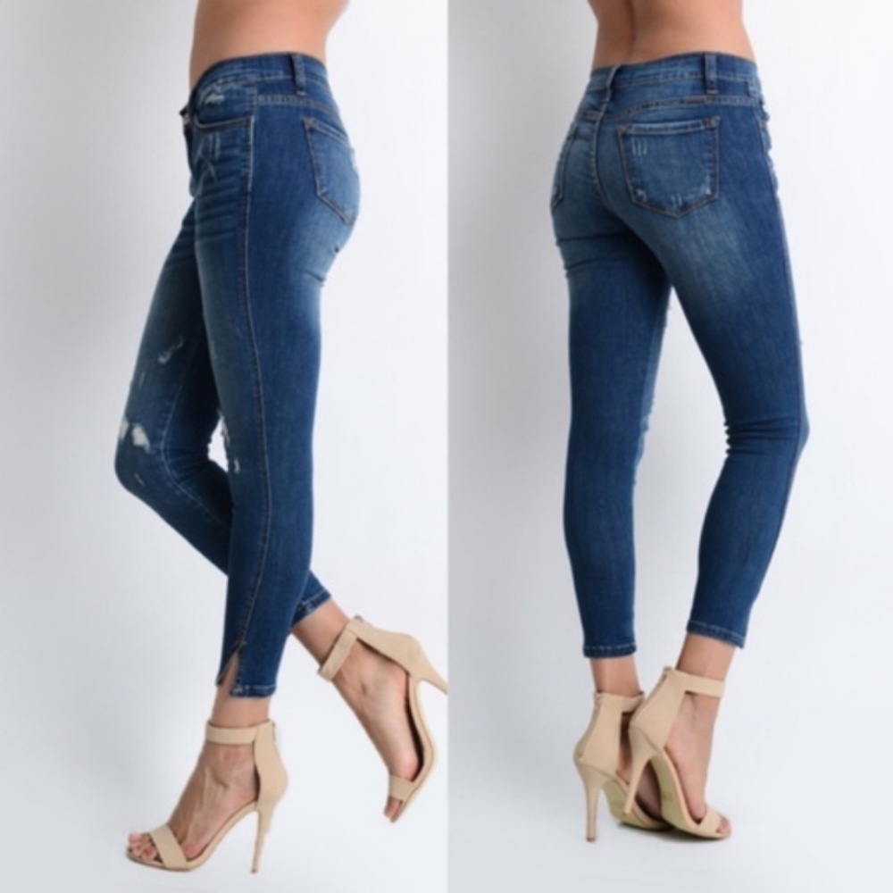 KANCAN Distressed ankle split Skinny Denim Jeans - Picture 4 of 4